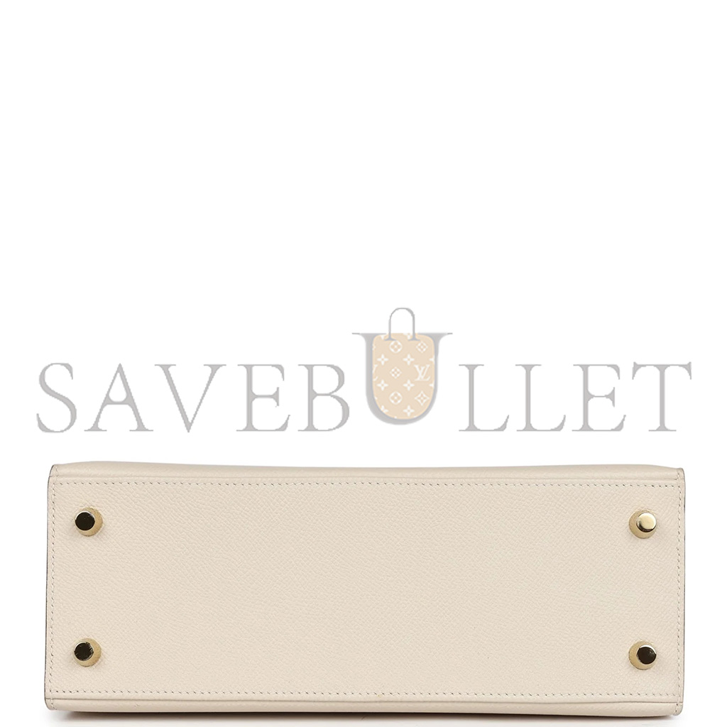 H**mes kelly sellier 25 craie and gold epsom brushed gold hardware (25*17*7cm)